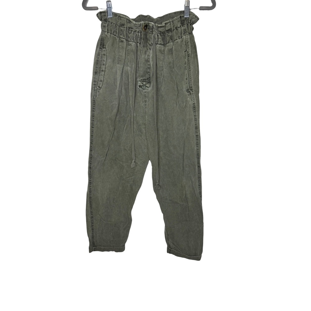 Free People Margate Paperbag Waist Pleated Tapered Pants Olive Green XS OB934529